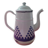 White enamelled sheet metal coffee maker with embossed blue patterns