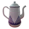 Cafetière tôle émaillée blanche à motifs bleus en relief