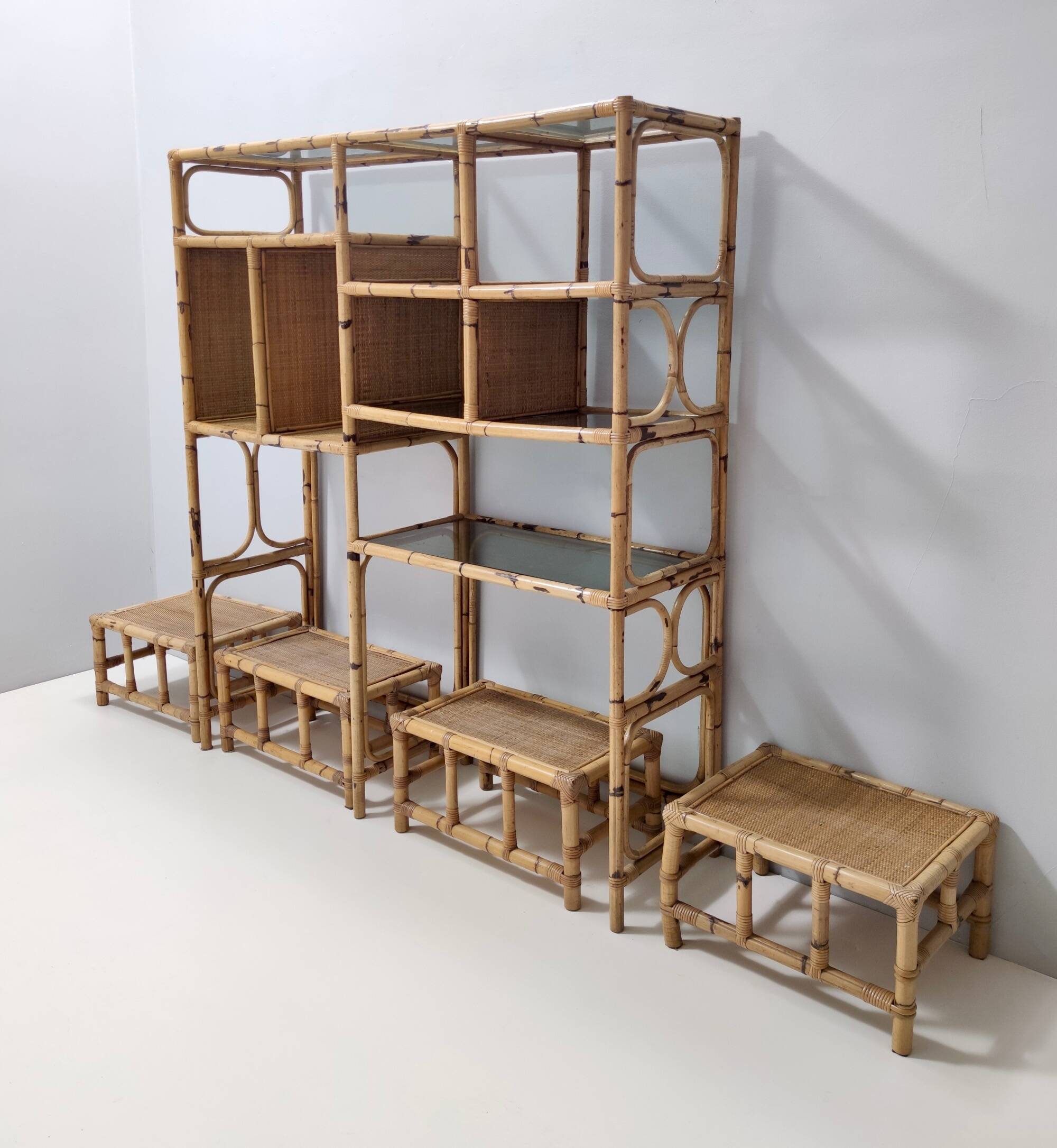 Bamboo Bookcase with Smoked Glass Shelves by Vivai del Sud, Italy