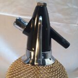 Siphon water bottle of Seltz Merkuria gold mesh rating - Vintage Czechoslovakia