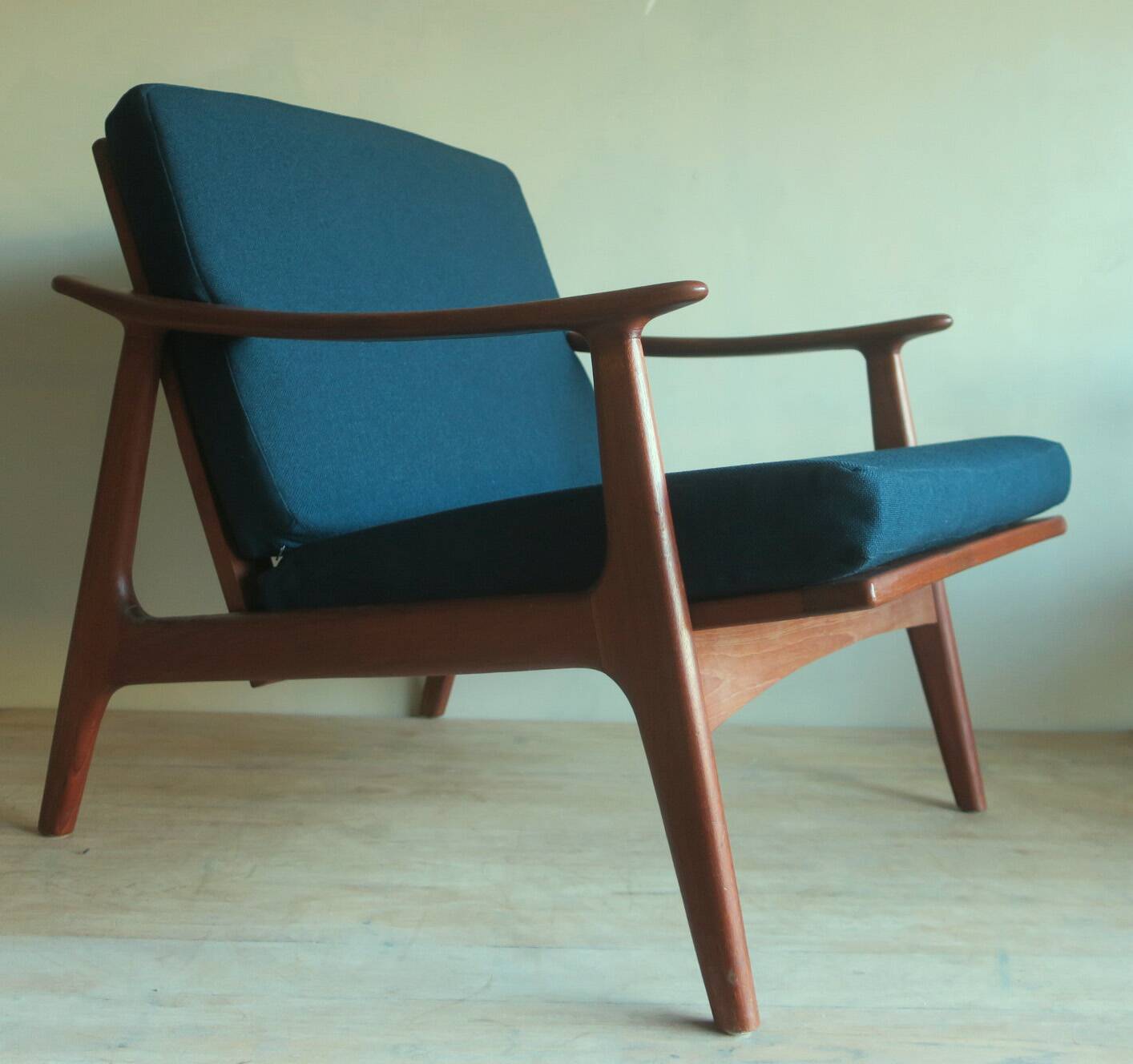 Danish teak lounge chair with blue-green cushions, 1960s