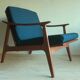 Danish teak lounge chair with blue-green cushions, 1960s