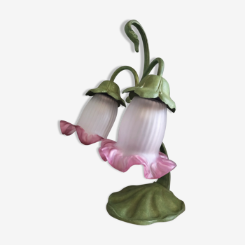 Metal table lamp and tulips in art nouveau style glass paste