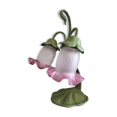 Lampe à poser en métal et tulipes en pâte de verre style art nouveau