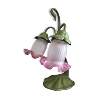 Metal table lamp and tulips in art nouveau style glass paste