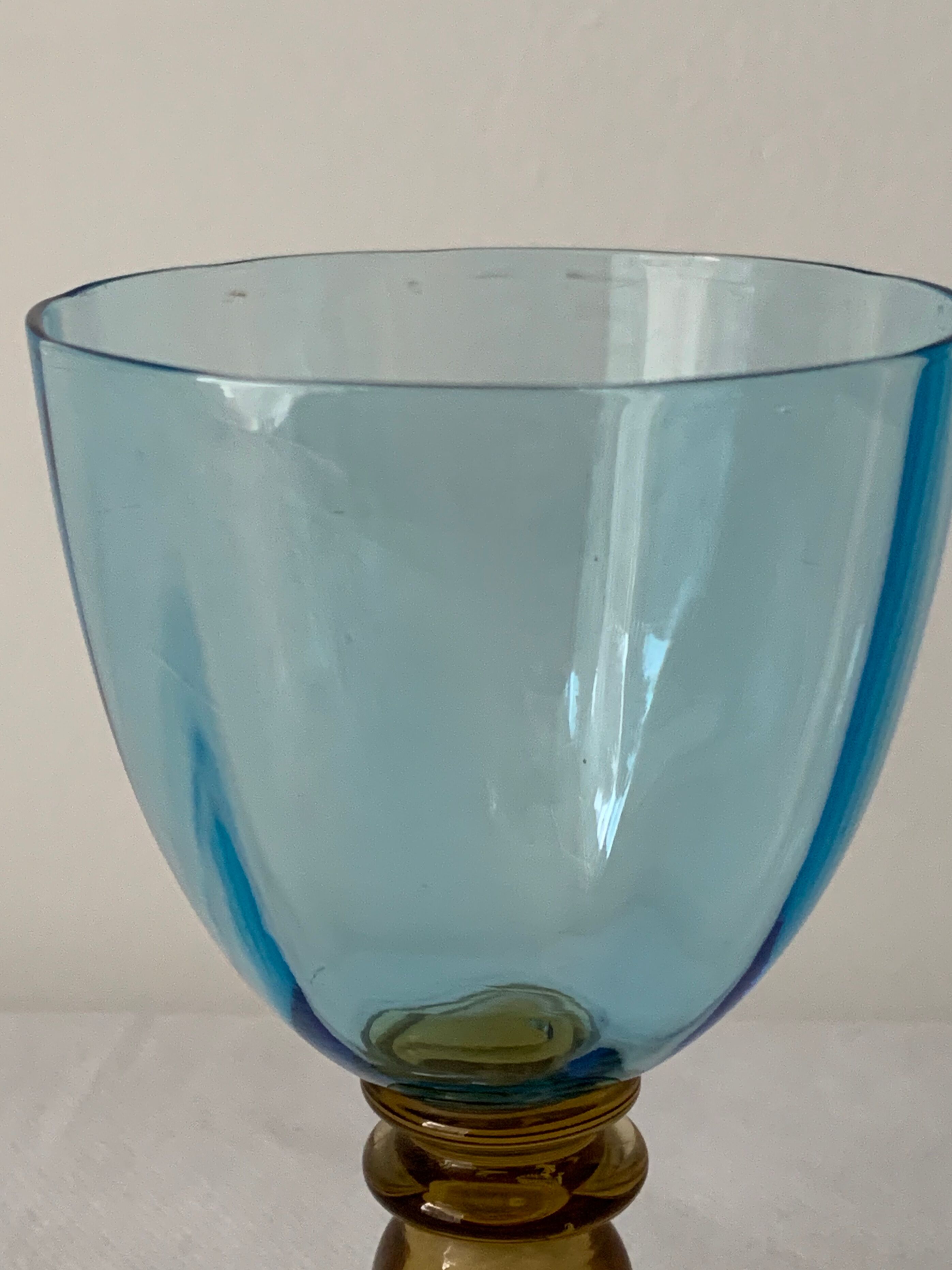 5 glasses in amber and blue crystal George Sand diabolos 19th century