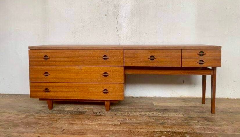 Enfilade teak tv cabinet chest of drawers 6 drawers year 1960 - width 154 cm