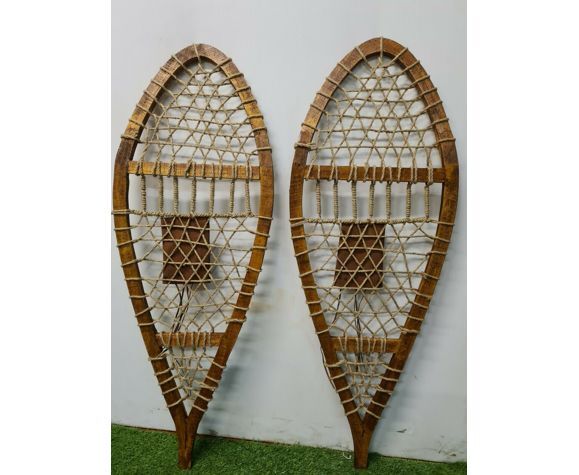 Pair of wooden snowshoes