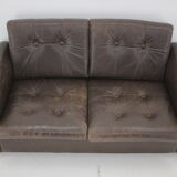 1970s Danish Brown Leather 2 Seater Sofa