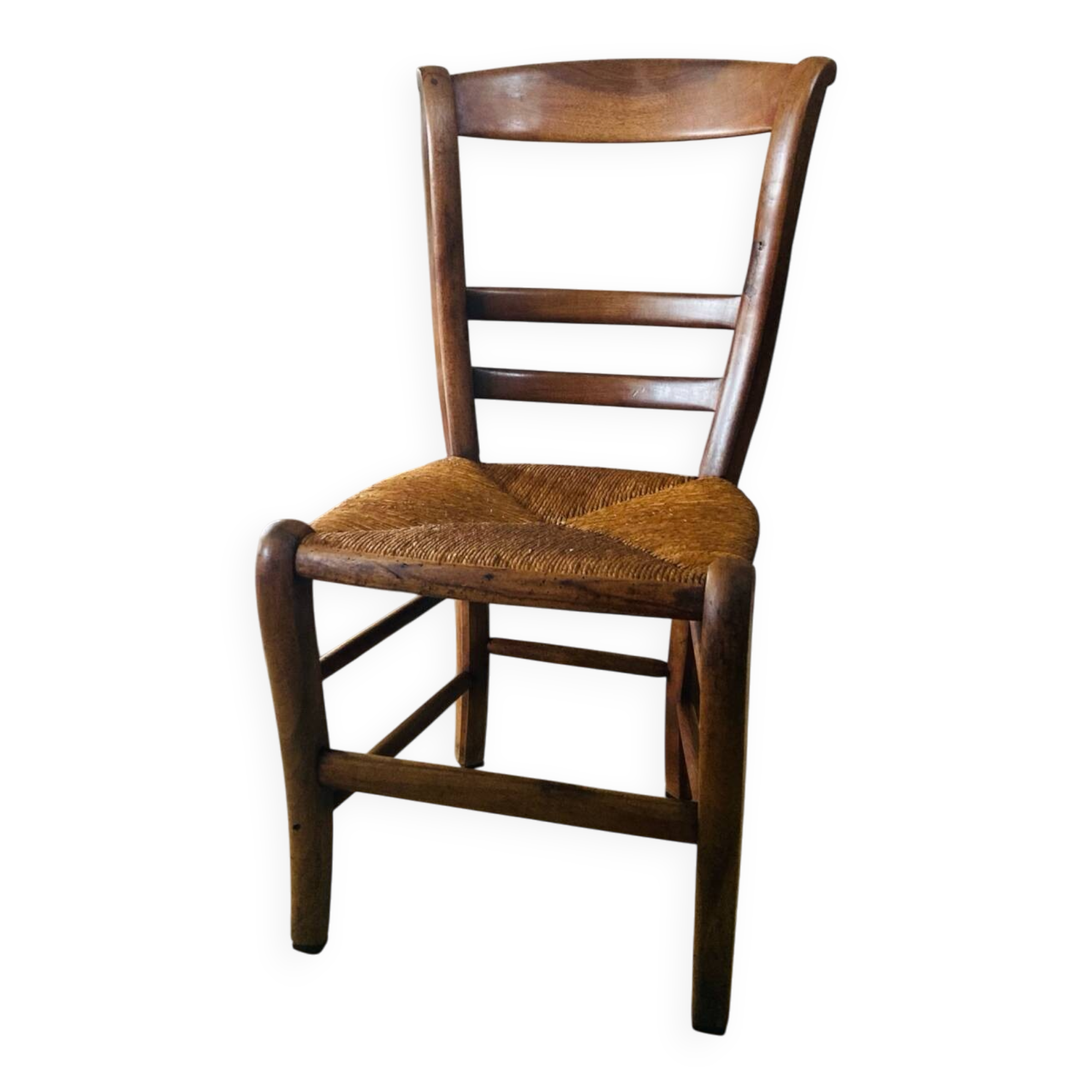 Louis Philippe straw chair from the 19th century in solid walnut, dowelled.