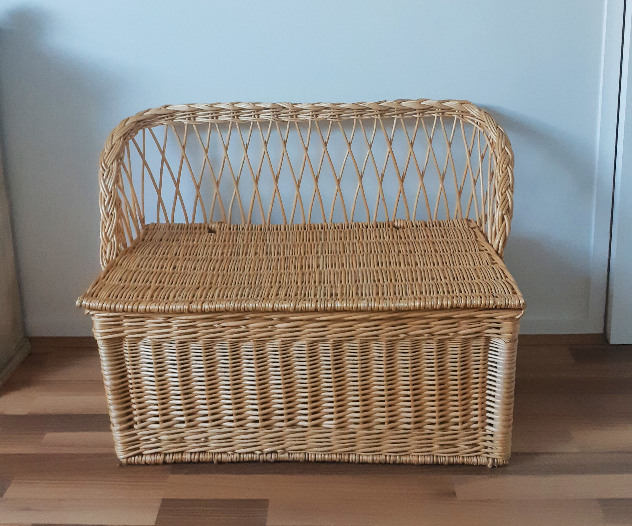 Antique rattan toy chest, wicker, bench