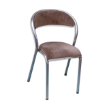 Chair in beige velvet and chrome, curved shape, vintage 1950