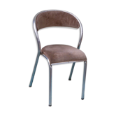 Chair in beige velvet and chrome, curved shape, vintage 1950