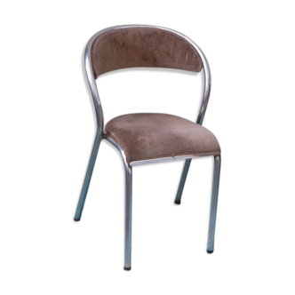 Chair in beige velvet and chrome, curved shape, vintage 1950