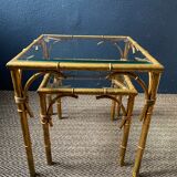 Pair of nesting tables in faux bamboo with glass tops, France, 1960s.