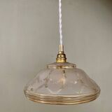 Vintage art deco lampshade pendant light in white and gold frosted glass
