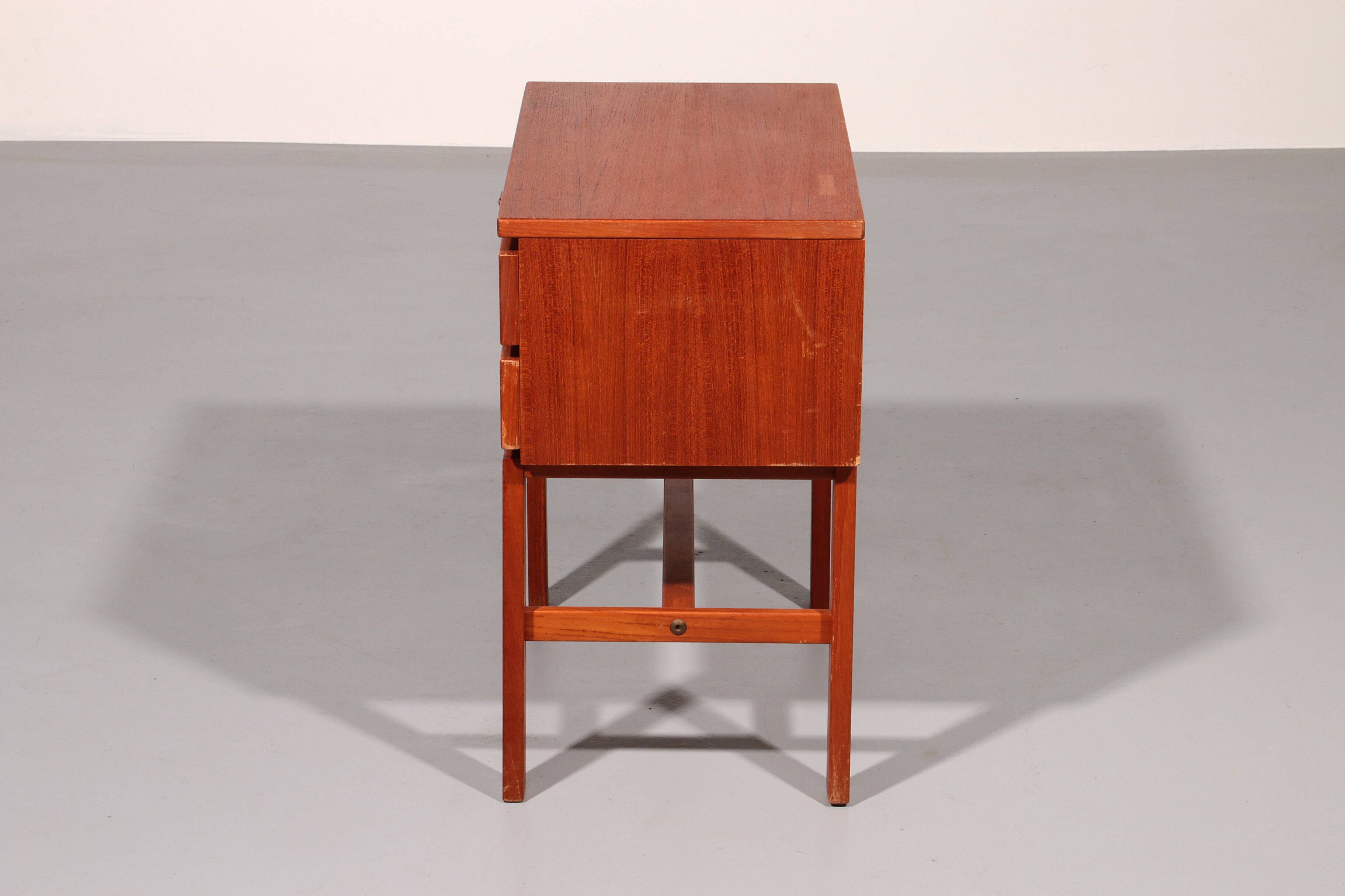 Vintage teak chest of drawers with leather handles by Fröseke Nybrofabrik