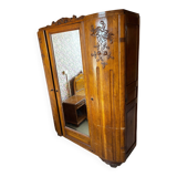 Armoire ancienne Art déco en bois massif avec miroir