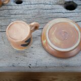 Series of 3 vintage stoneware cups and saucers by Madeleine Brault for Poterie de la Colombe