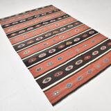 Light Red & Dark Brown Striped Kilim Rug, 168x264Cm
