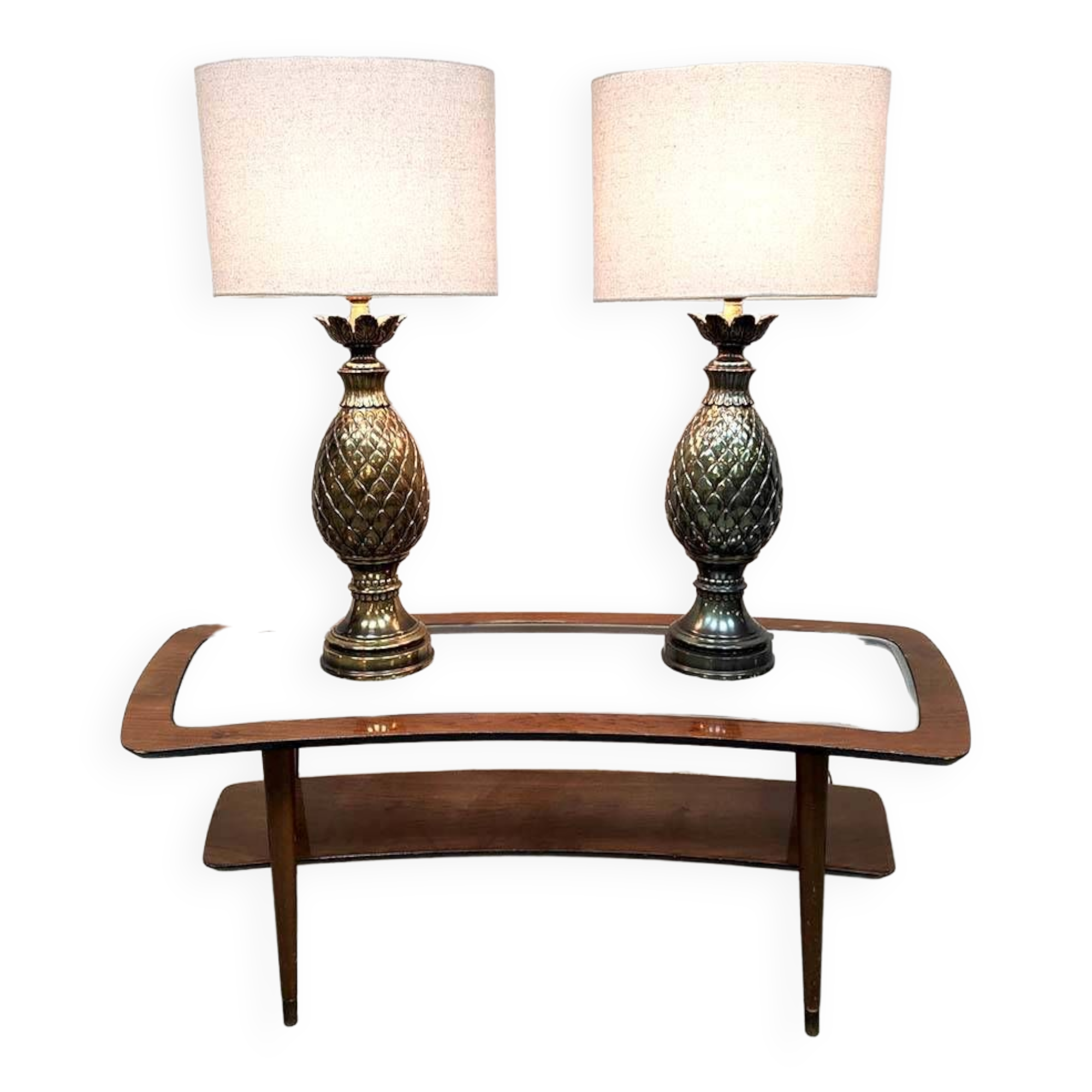 Vintage French brass pineapple table lamp set