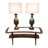 Ensemble de lampes de table ananas vintage en laiton, Français