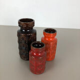 Set of three vintage pottery fat lava 'onion' vases made by Scheurich, Germany