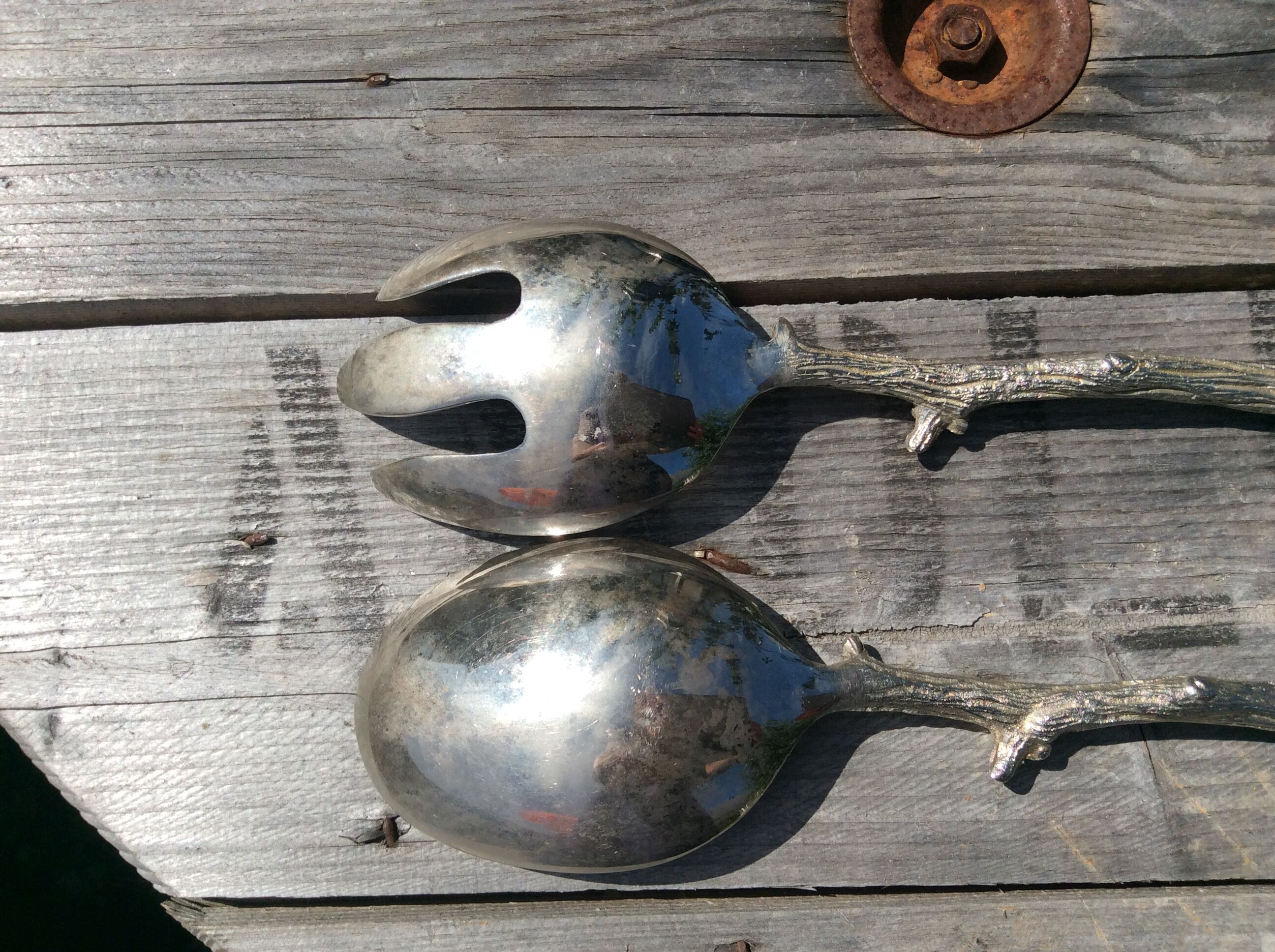 Silver metal salad cutlery