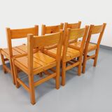Set of 6 vintage Les Arcs chairs in pine from the 60s 70s
