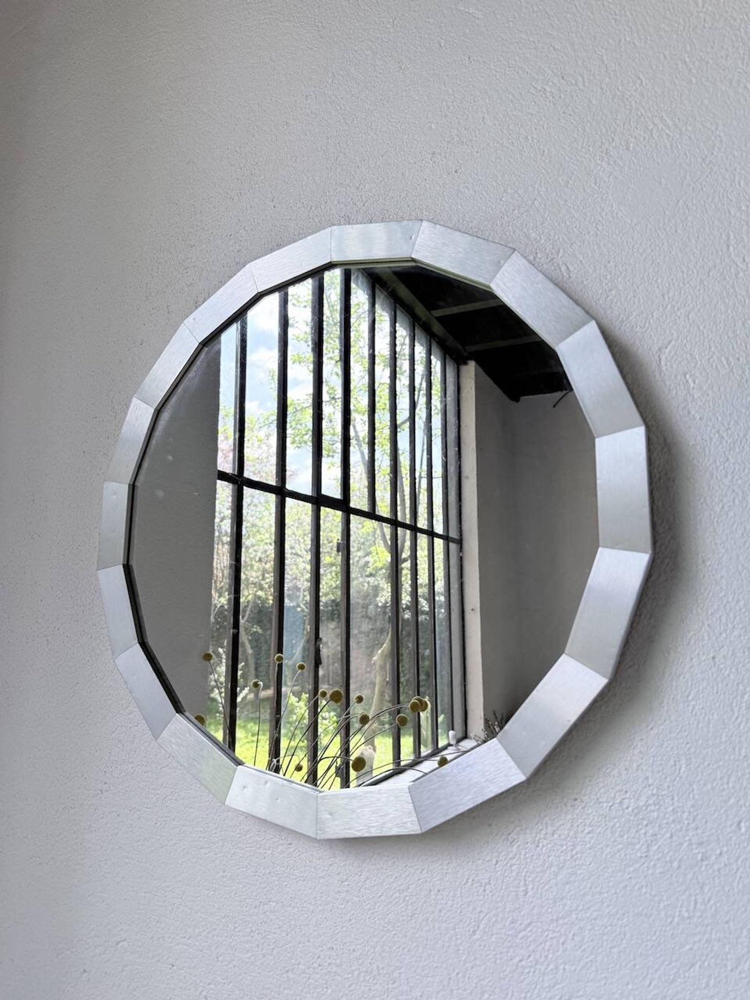 Miroir hexagonal métal brossé 1970