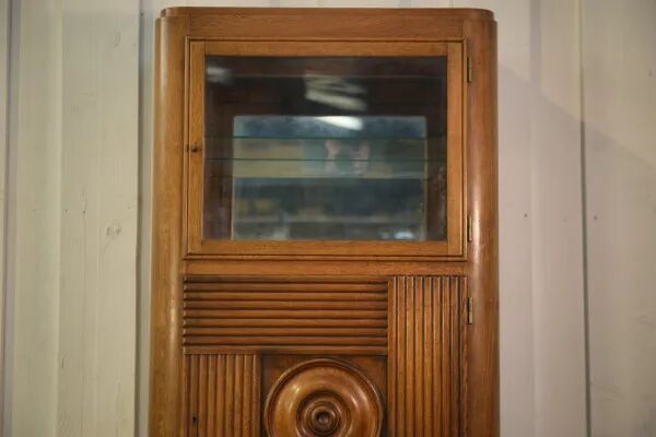 Solid oak display cabinet in the style of Charles Dudouyt, 1950s