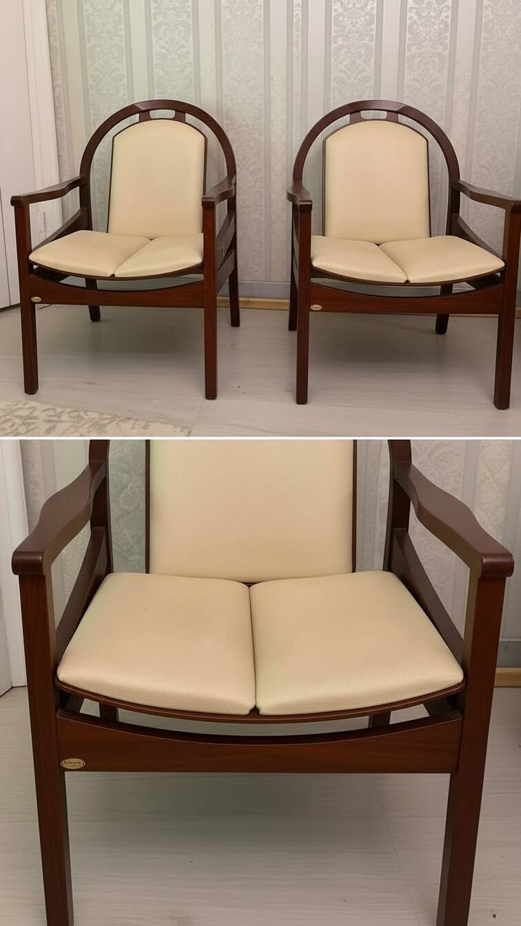 Pair of vintage Baumann armchairs – leather & solid wood – very good condition