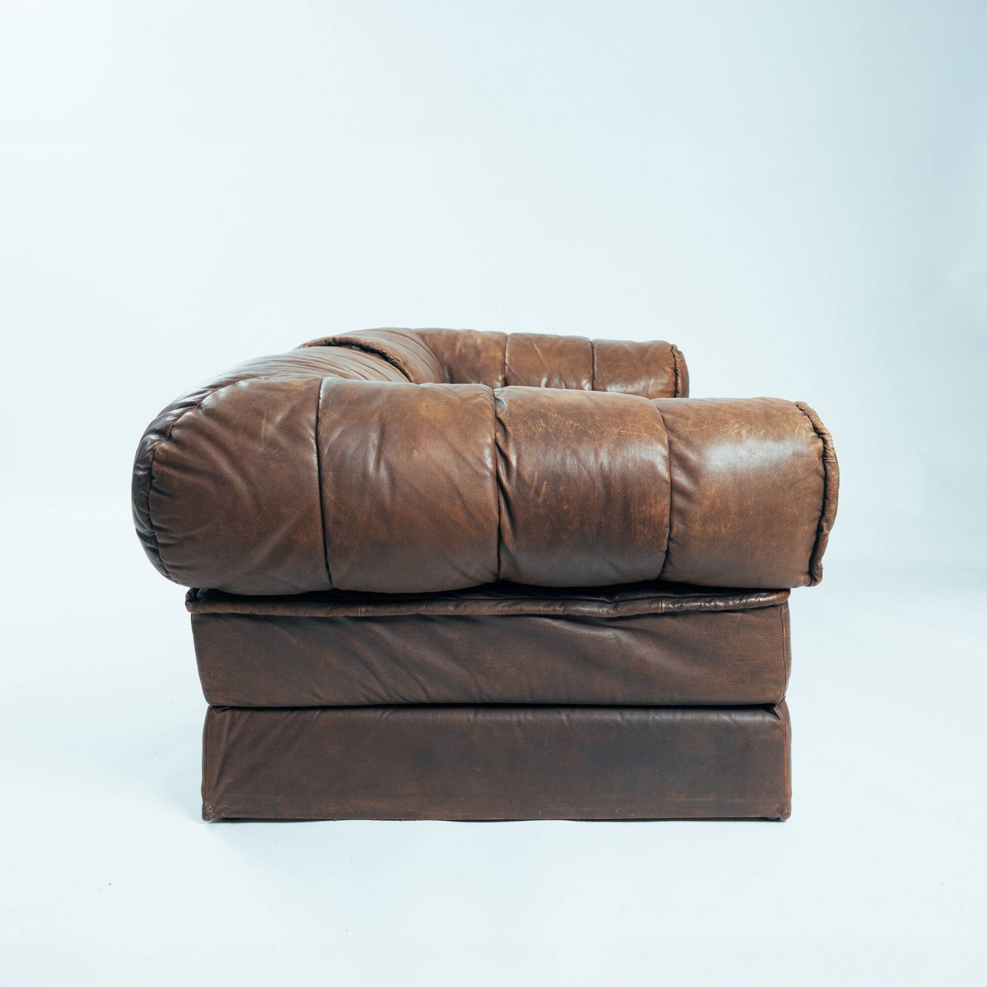 Brown Modular Leather Patchwork Sleeping Sofa Daybed, 1970s