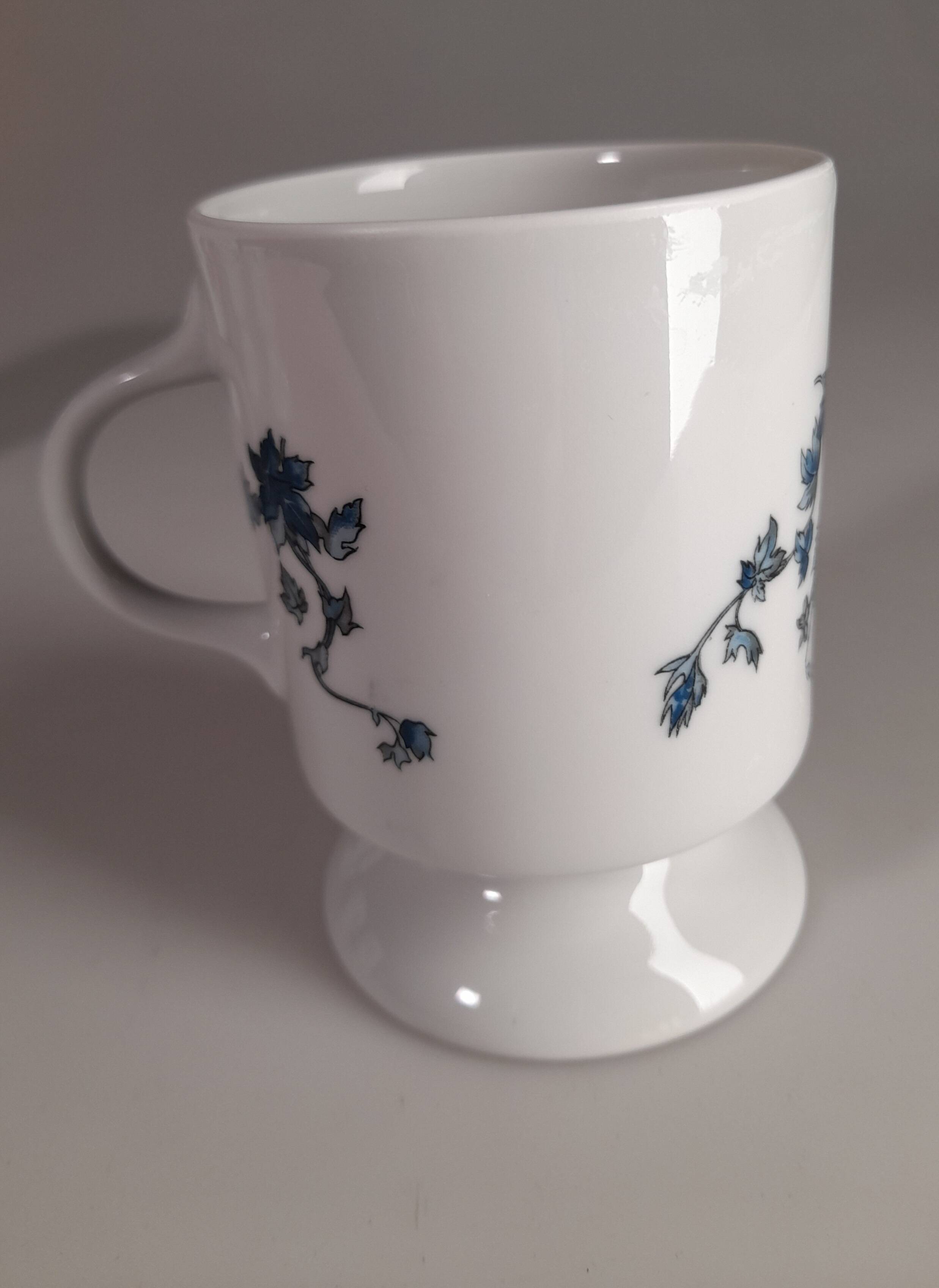 Set of 4 blue flower mugs / cups in Limoges porcelain Castel