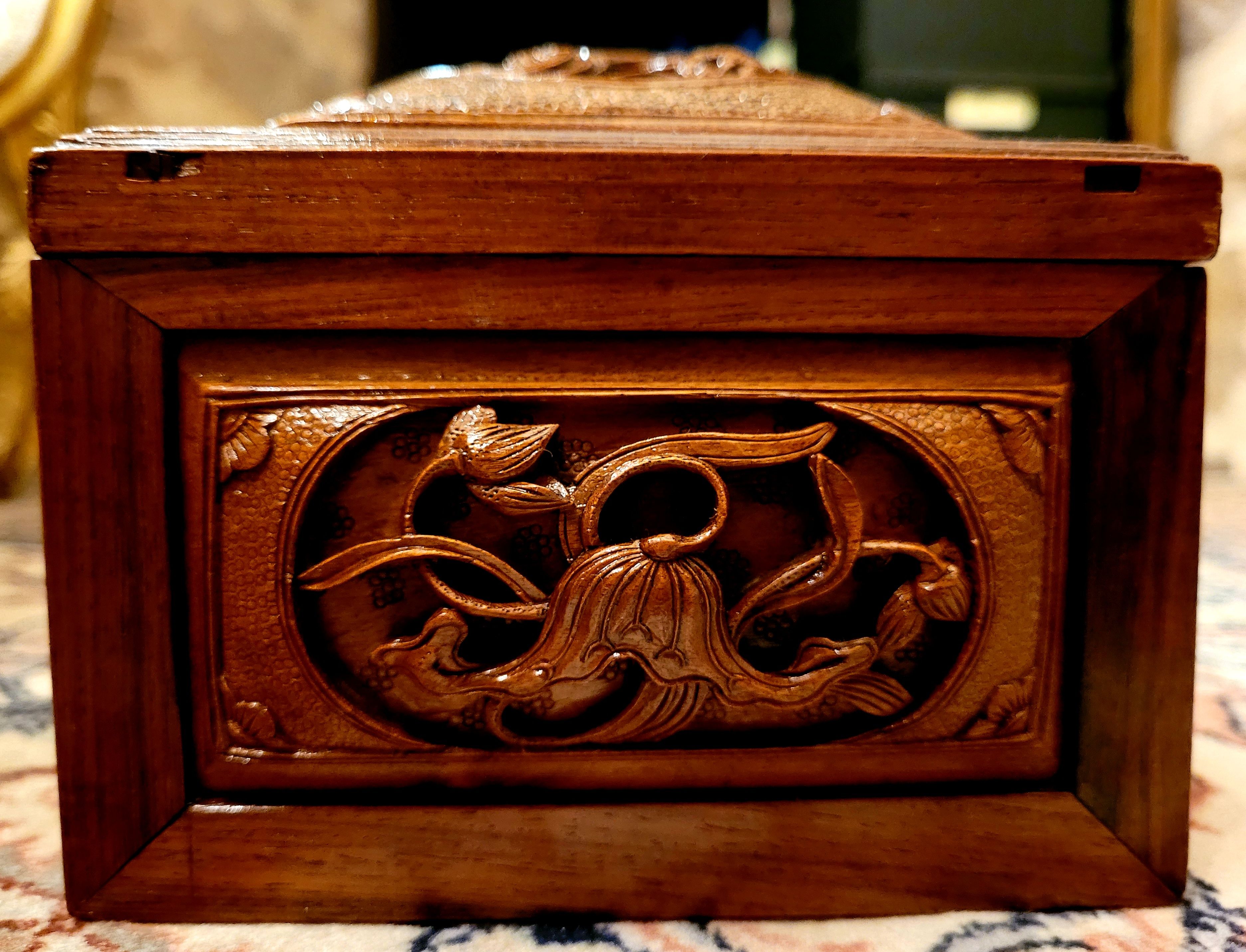 Vintage wooden box tea box 19th century Asia Indochina China