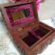 Ancient wooden jewelry box with mirror, engravings and brass décor,Asia India