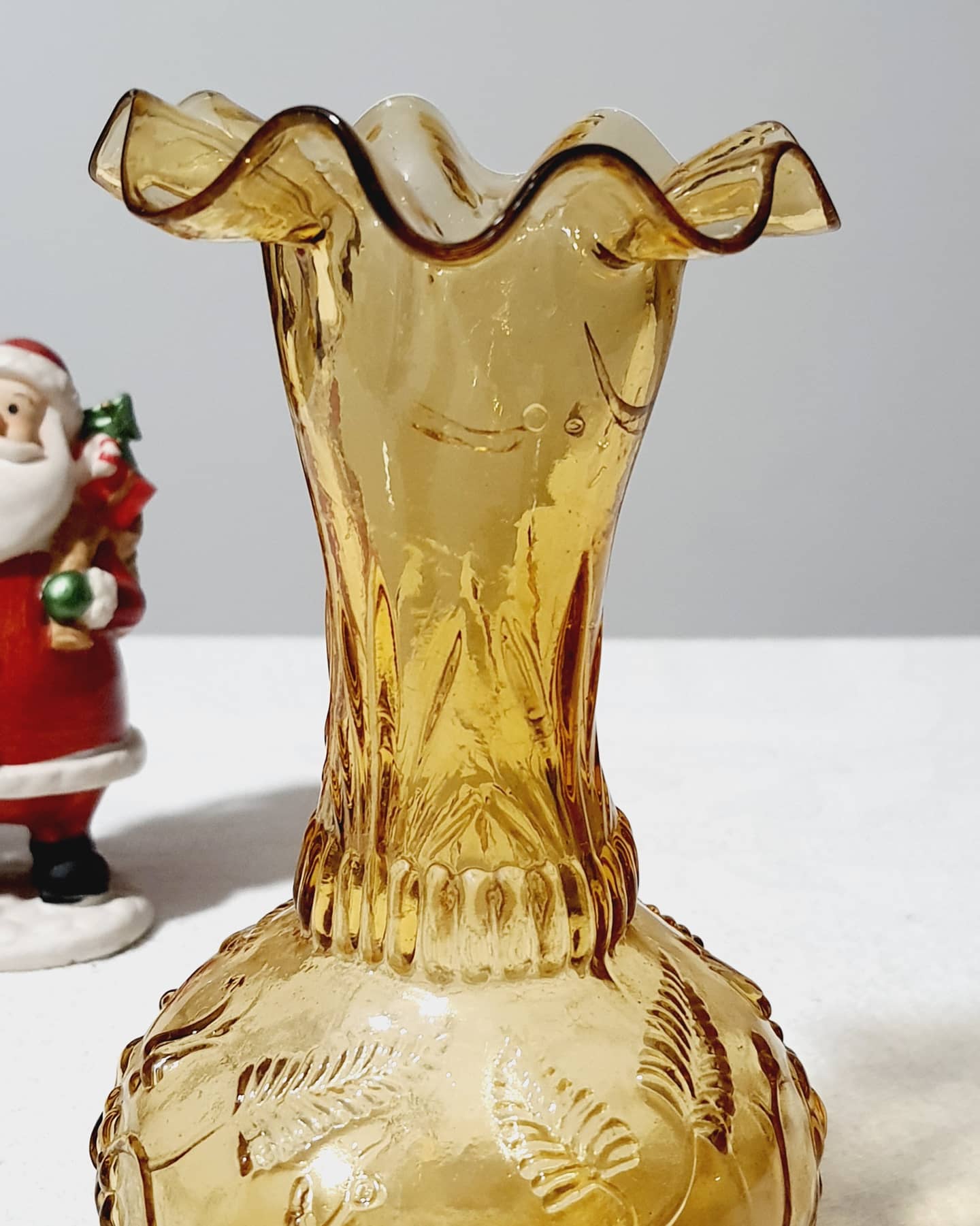 Vintage moulded amber glass vases