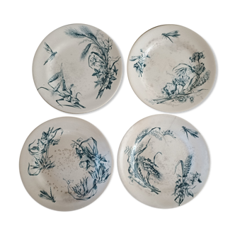 4 plates of iron earth decorated with dragonfly decoration