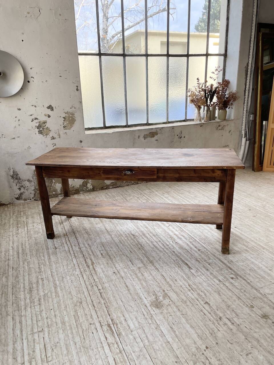 Drapery console table in pine