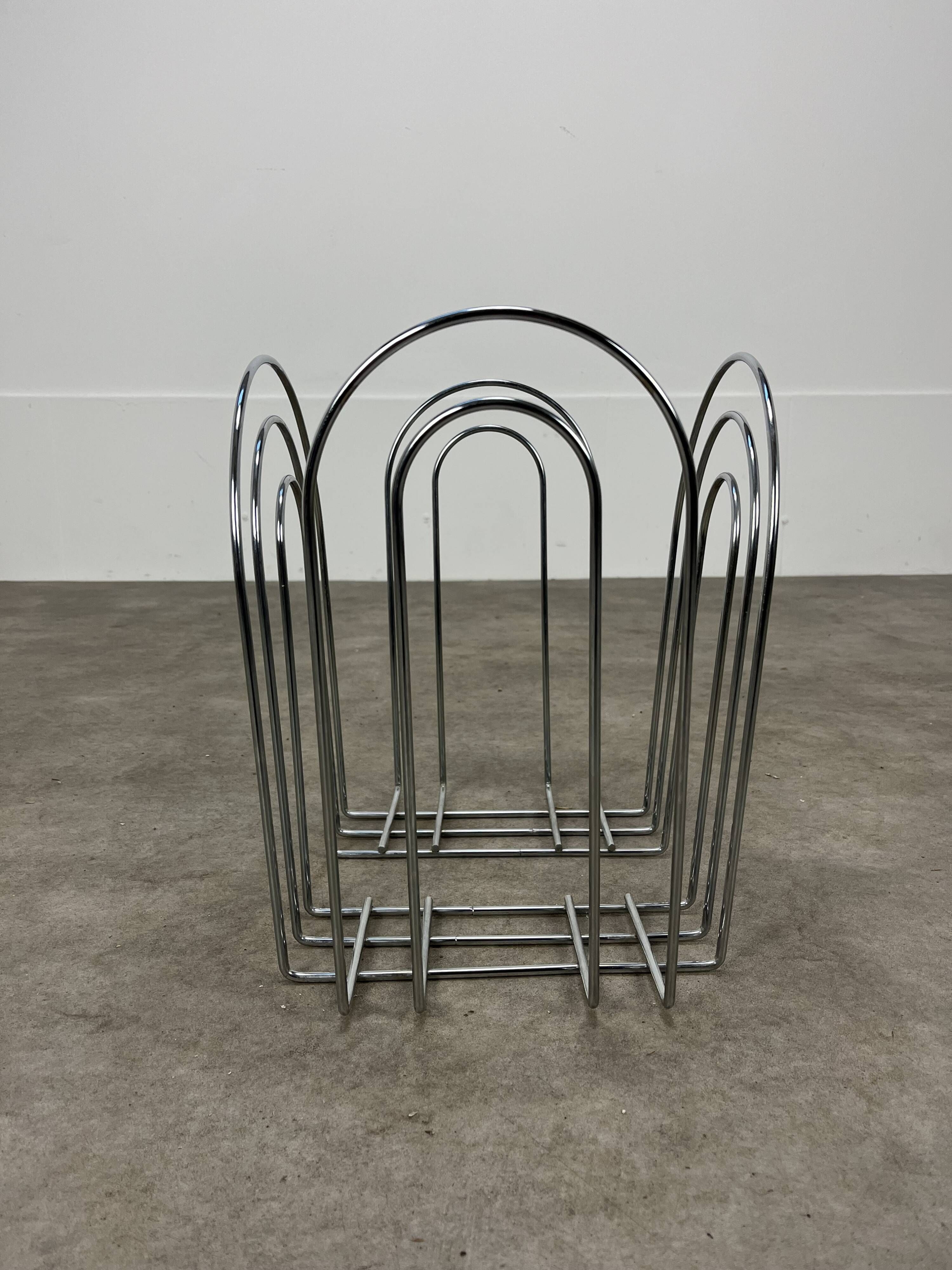 Postmodern magazine rack 80s chrome metal vintage memphis