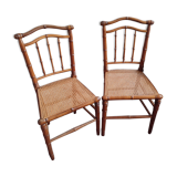 Pair of bamboo-style wooden canned chairs