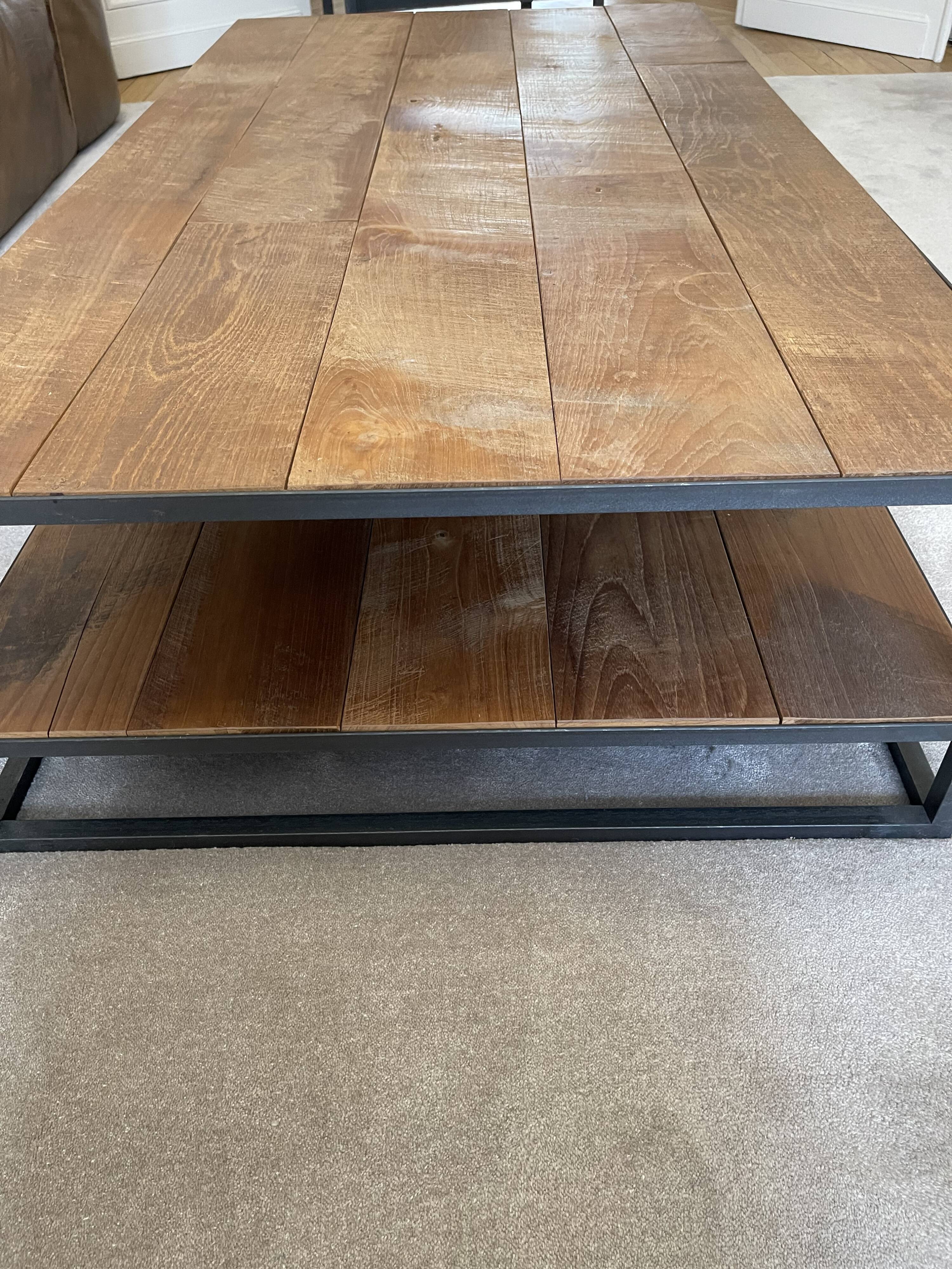 Coffee table sheet metal and natural teak, Le Cèdre Rouge
