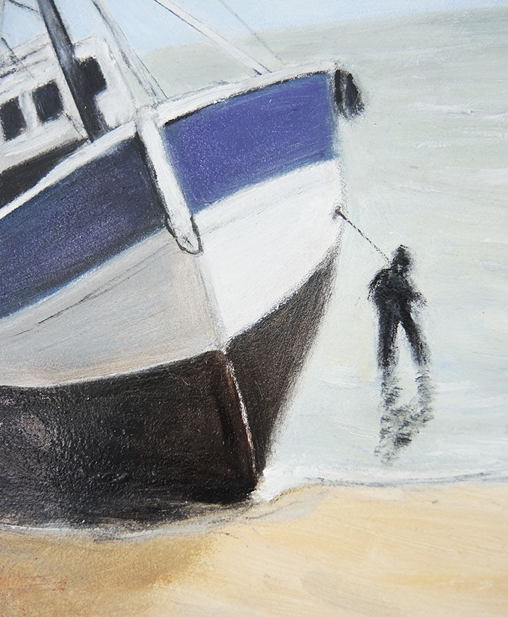 Oil on Wood Framed and Signed Henri Merlet : Blue Fishing Boat