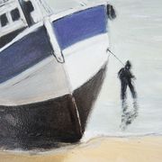 Oil on Wood Framed and Signed Henri Merlet : Blue Fishing Boat