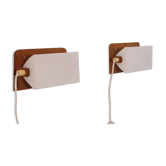 Pair of Scandinavian wall lamps in teak and acrylic 1970