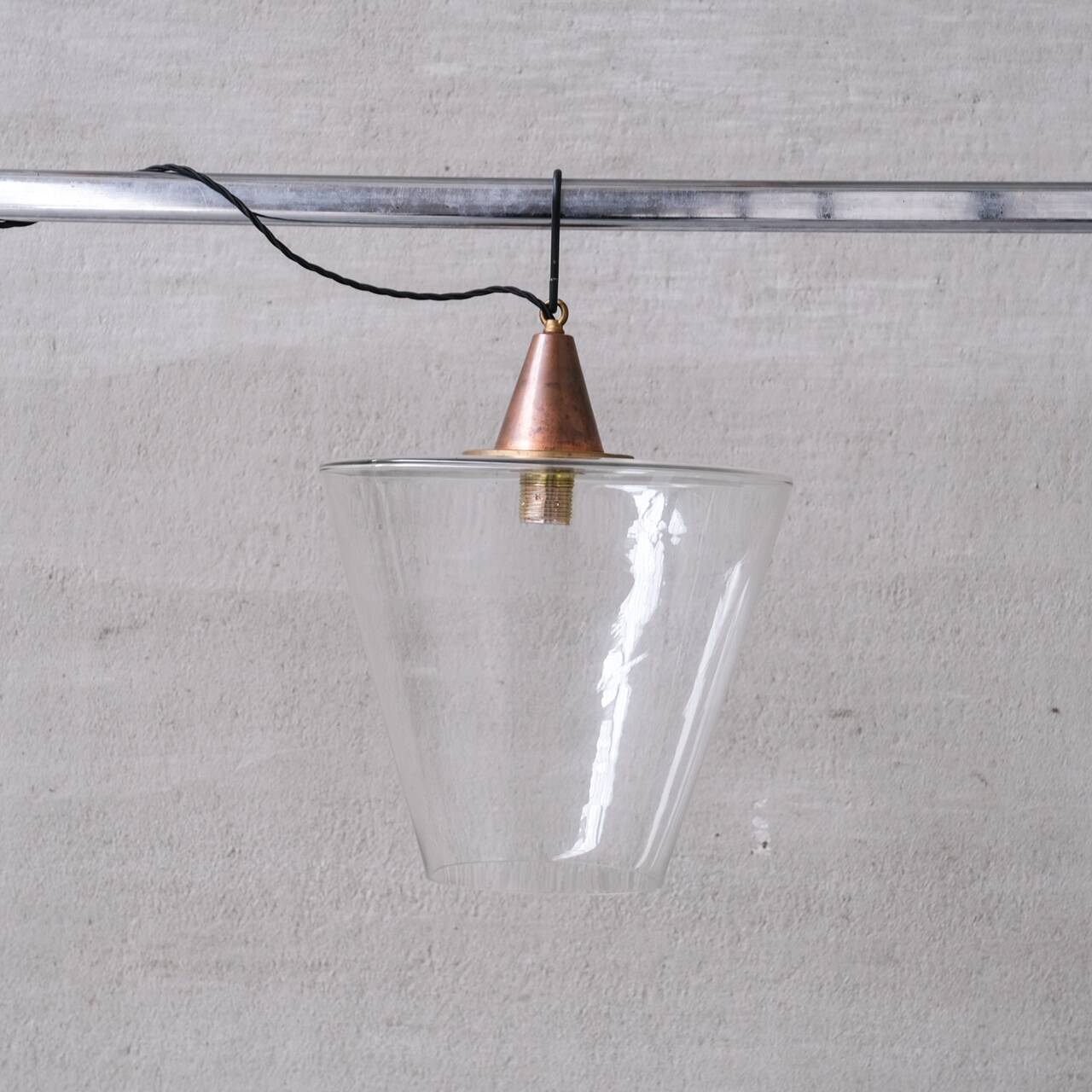 Clear Glass Mid-Century Copper Conical Pendant Light