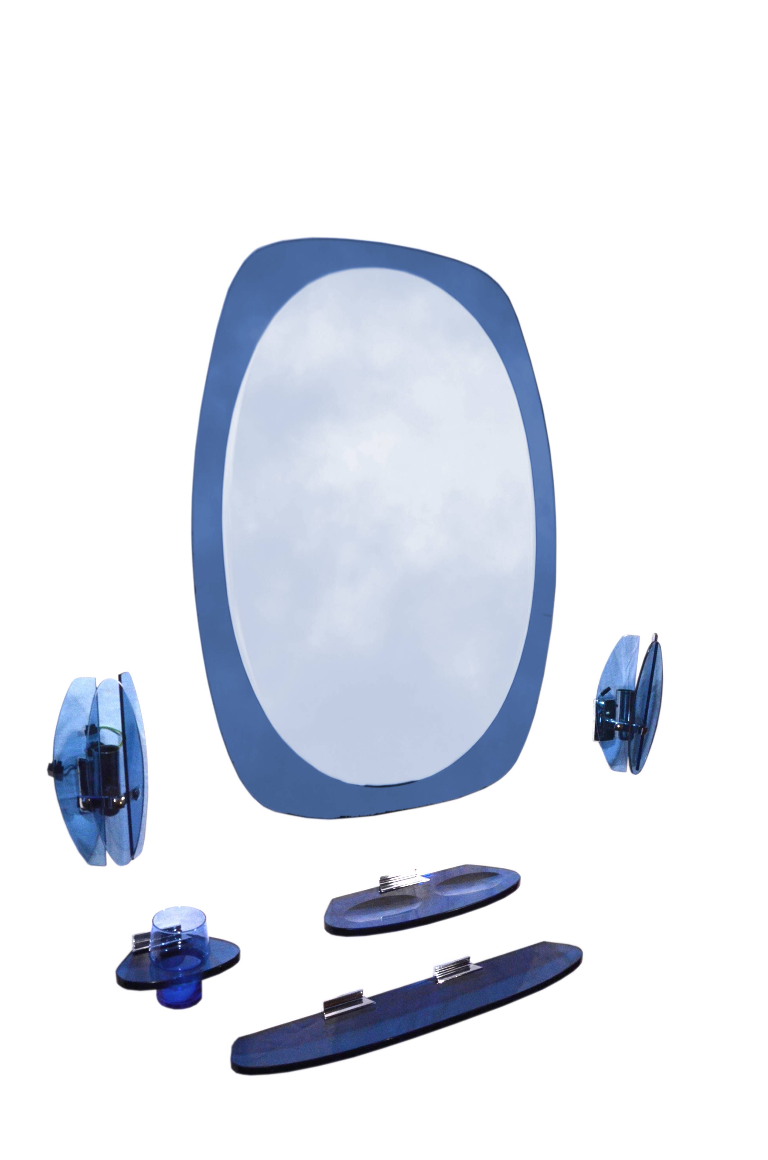 Cobalt blue bathroom set, attributed to Fontana Arte, 1970.