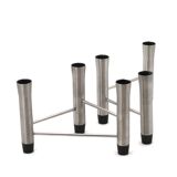 Pair of brushed steel tripod candlesticks, 1970s