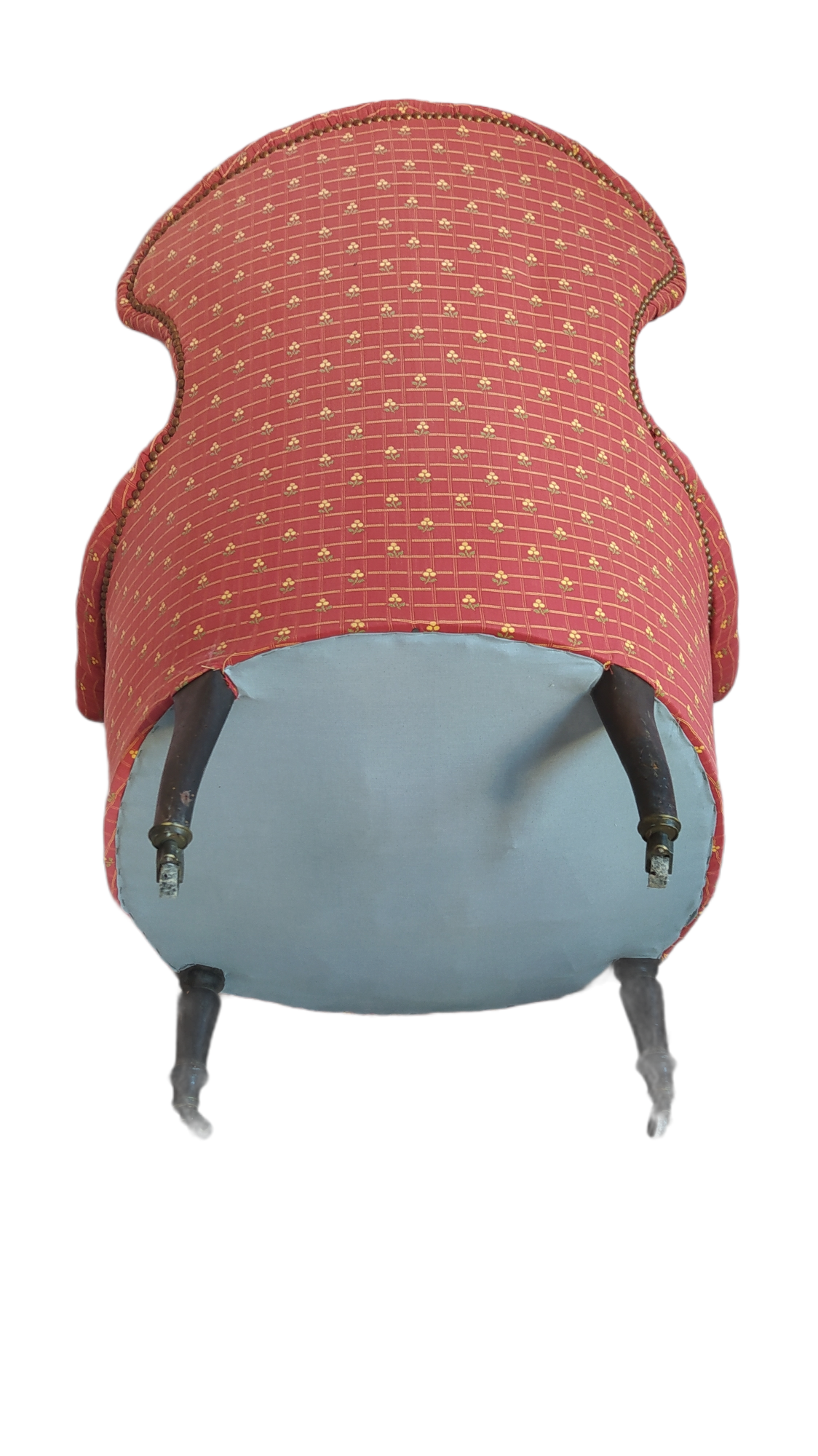 Pair of toad armchairs on wheels, upholstered.