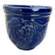 Wall pot in glazed blue terracotta with a grape design, 1970s.